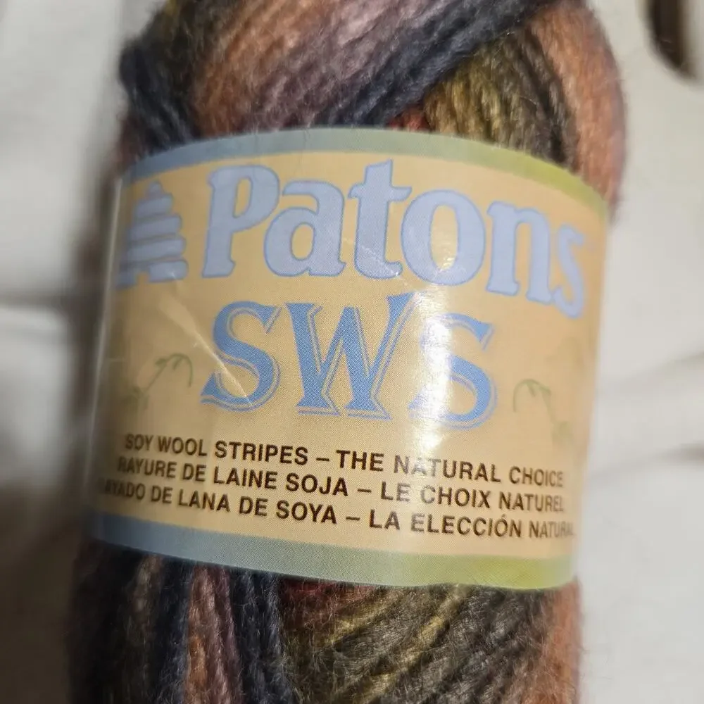 Patons SWS Soy Wool Stripes Yarn - 1 Skein Color Natural Earth 110 Yards